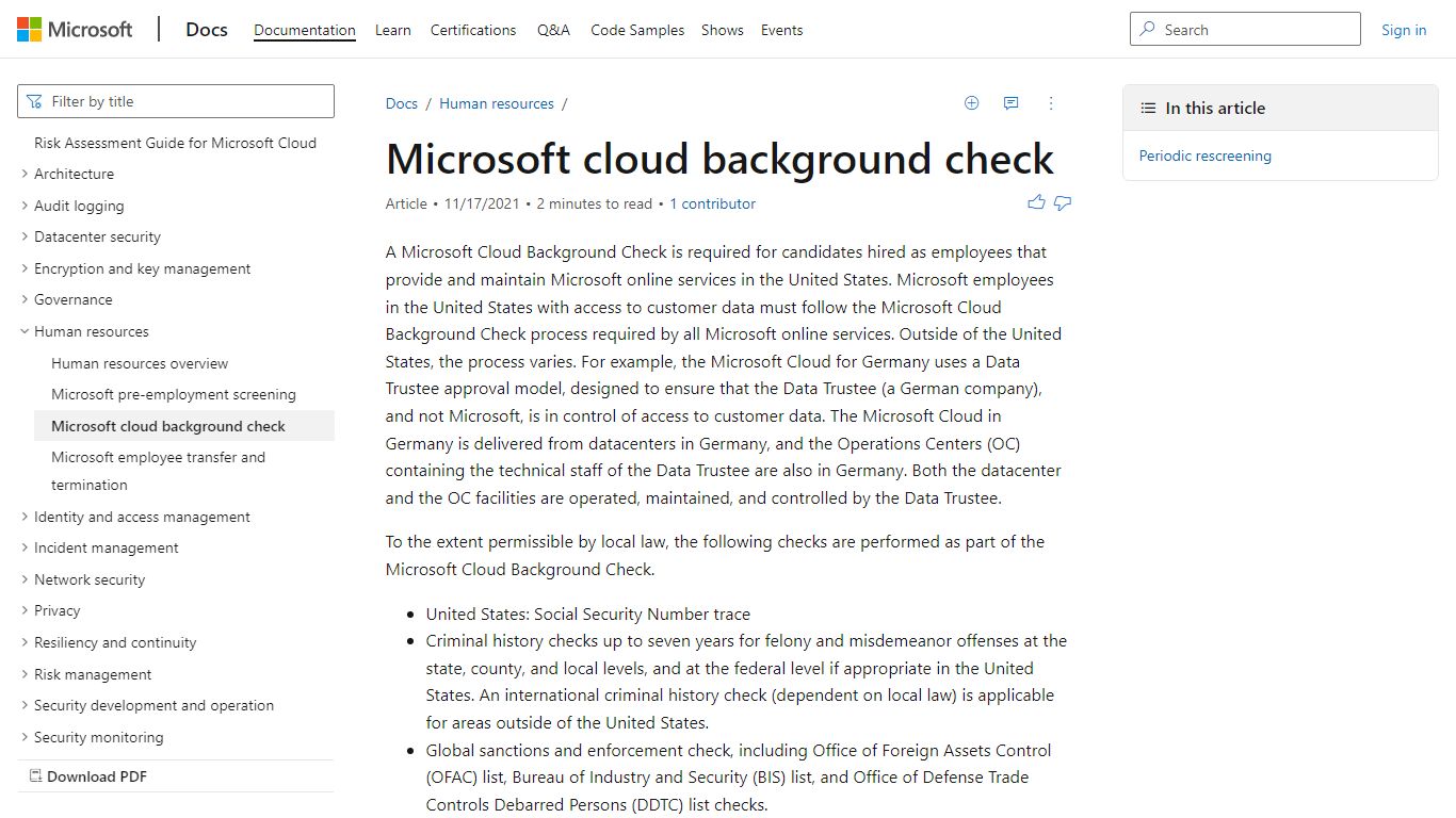 Microsoft cloud background check - Microsoft Service Assurance